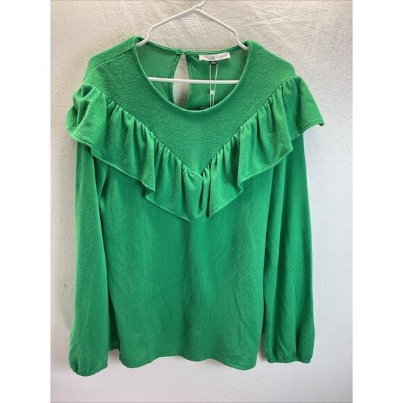 NEW Michelle McDowell  Women’s Size XXL 2XL Green sweater flouncy ruffled yoke - Picture 1 of 8